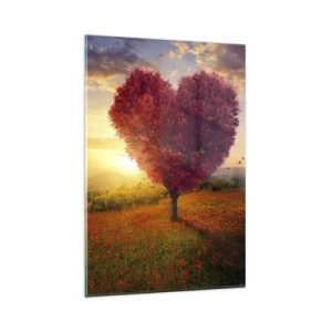 Cuadro sobre vidrio - Impresiones sobre Vidrio - Árbol en forma de corazón al atardecer - 80x120cm - Te atrapa el corazón - Decoración de pared moderna para salón y dormitorio ARTTOR