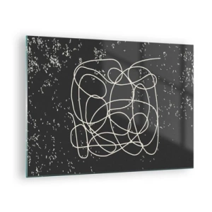 Cuadro sobre vidrio - Impresiones sobre Vidrio - Línea abstracta en forma de enredo sobre un fondo negro texturizado - 70x50cm - Pensamientos errantes - Decoración de pared moderna para salón y dormitorio ARTTOR