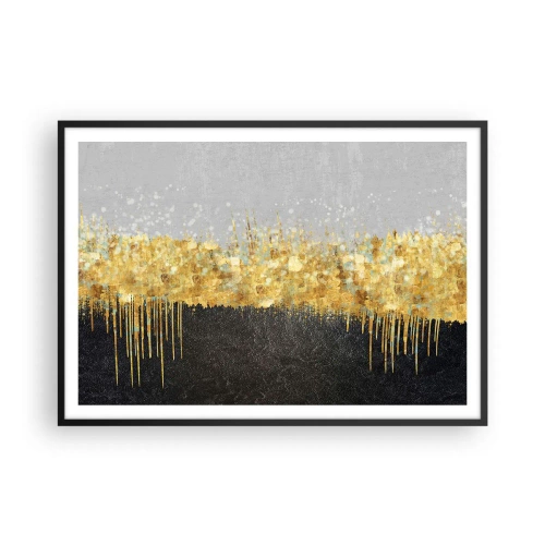 Póster en marco negro - Composición abstracta en tonos dorados y negros. - 100x70cm - Hacia arriba y hacia abajo - Decoración de pared moderna para salón y dormitorio ARTTOR