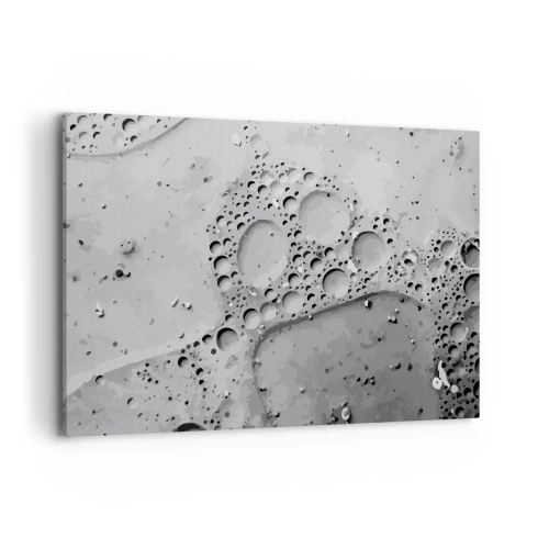 Cuadro sobre lienzo - Impresión de Imagen - Patrón de burbujas en blanco y negro en un estilo minimalista. - 120x80cm - Rastro espumoso - Decoración de pared moderna para salón y dormitorio ARTTOR