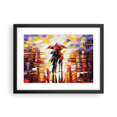 Póster en marco negro - Juntos a través de la noche y la lluvia - 40x30 cm