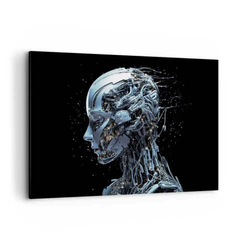 Cuadro sobre lienzo - Impresión de Imagen - Retrato futurista de un cyborg en estilo industrial sobre fondo negro. - 120x80cm - La tecnología es una mujer - Decoración de pared moderna para salón y dormitorio ARTTOR