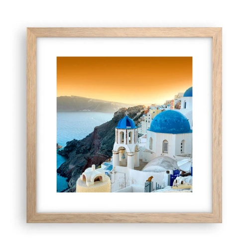 Póster en marco roble claro - Santorini - el abrazo a las rocas - 30x30 cm