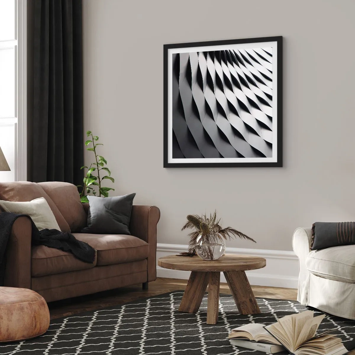Póster en marco negro - En la superficie de las ondas - 30x30 cm