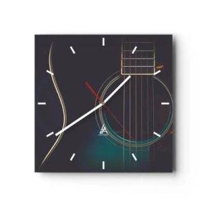 Reloj de pared - Reloj de vidrio - Guitarra acústica en luz oscura y elegante. - 30x30cm - Un momento antes de que suene - Decoración de pared moderna para salón y dormitorio ARTTOR