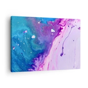 Cuadro sobre lienzo - Impresión de Imagen - Abstracción en colores púrpura y turquesa inspirada en contrastes - 70x50cm - Yin y yang - Decoración de pared moderna para salón y dormitorio ARTTOR
