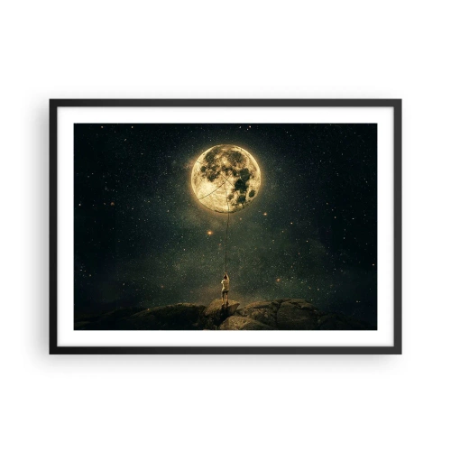 Póster en marco negro - Hombre con la luna contra el cielo estrellado - 70x50cm - El que robó la luna - Decoración de pared moderna para salón y dormitorio ARTTOR