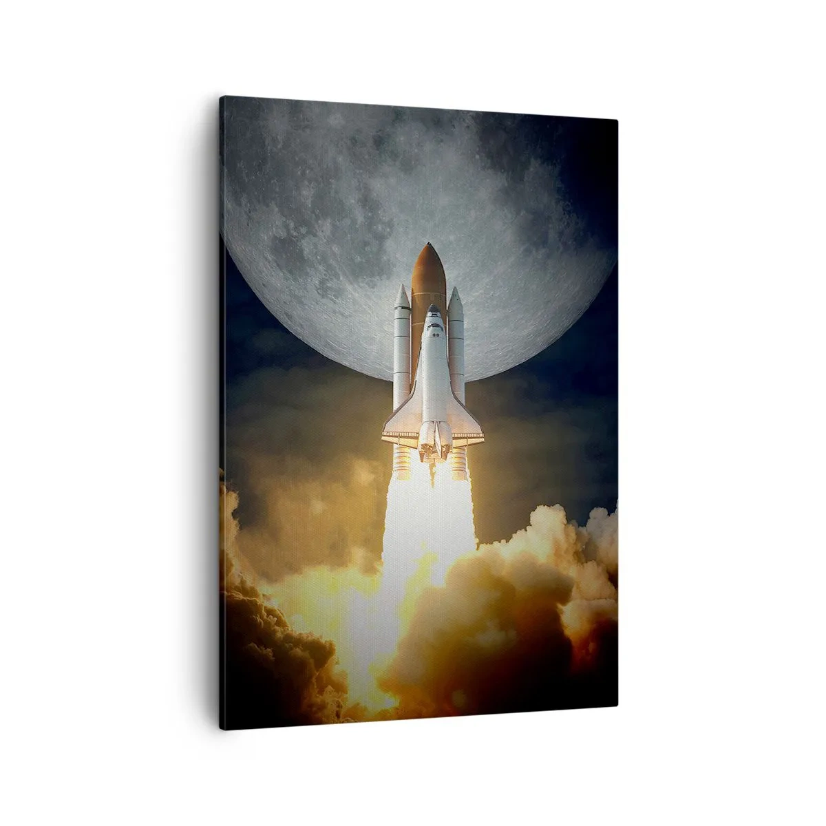 Cuadro sobre lienzo - Impresión de Imagen - Un cohete despegando con el telón de fondo de una luna llena rodeada de nubes dinámicas. - 50x70cm - El comienzo de una aventura sobrenatural - Decoración de pared moderna para salón y dormitorio ARTTOR