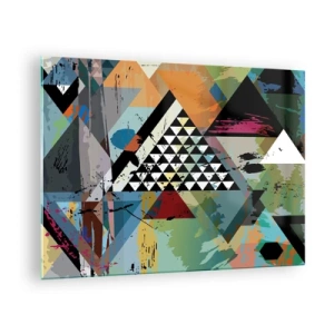 Cuadro sobre vidrio - Impresiones sobre Vidrio - Composición abstracta de formas geométricas y colores. - 70x50cm - Qué sencillo es - Decoración de pared moderna para salón y dormitorio ARTTOR