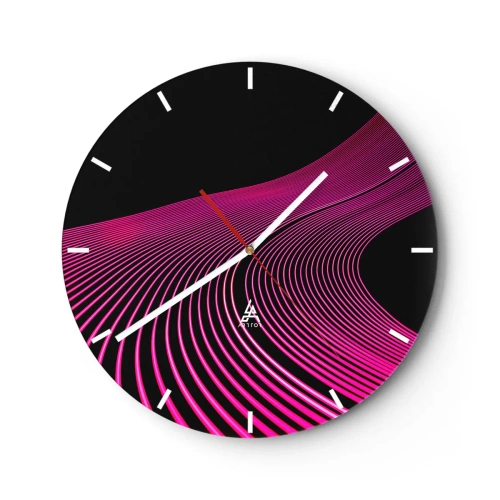 Reloj de pared - Reloj de vidrio - Líneas moradas sobre un fondo negro en una composición futurista. - 30x30cm - Avenida de luz - Decoración de pared moderna para salón, cocina y dormitorio ARTTOR