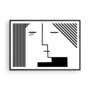 Póster en marco negro - Abstracción geométrica de un beso en blanco y negro. - 100x70cm - Solo un beso - Decoración de pared moderna para salón y dormitorio ARTTOR