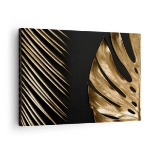 Cuadro sobre lienzo - Impresión de Imagen - Hojas doradas sobre fondo negro - 70x50cm - Diferente, e igualmente valioso - Decoración de pared moderna para salón y dormitorio ARTTOR