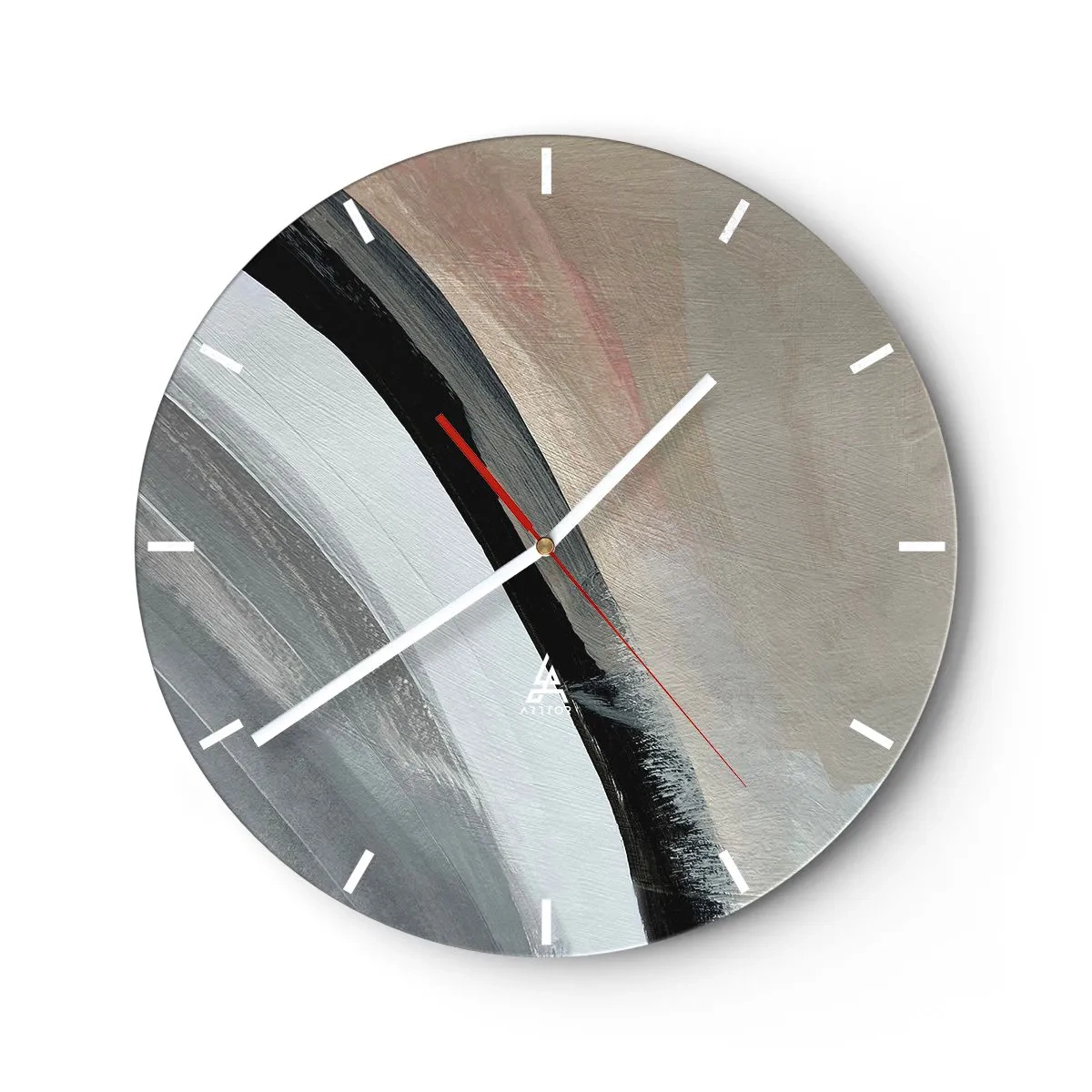 Reloj de pared - Reloj de vidrio - Composición abstracta con un arco negro y tonos de gris. - 30x30cm - Composición: un arco negro y gris - Decoración de pared moderna para salón, cocina y dormitorio ARTTOR