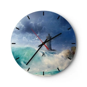 Reloj de pared - Reloj de vidrio - Un faro rodeado de mares agitados y cielos tormentosos. - 30x30cm - En guardia contra los elementos - Decoración de pared moderna para salón, cocina y dormitorio ARTTOR