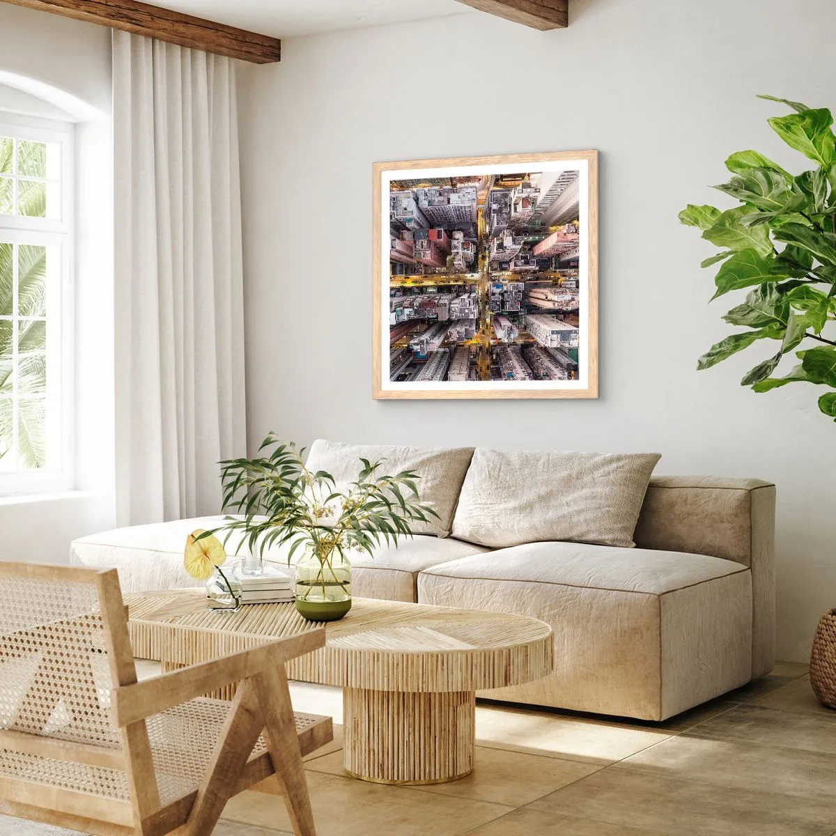 Póster en marco roble claro - Saludos desde Hong Kong - 30x30 cm