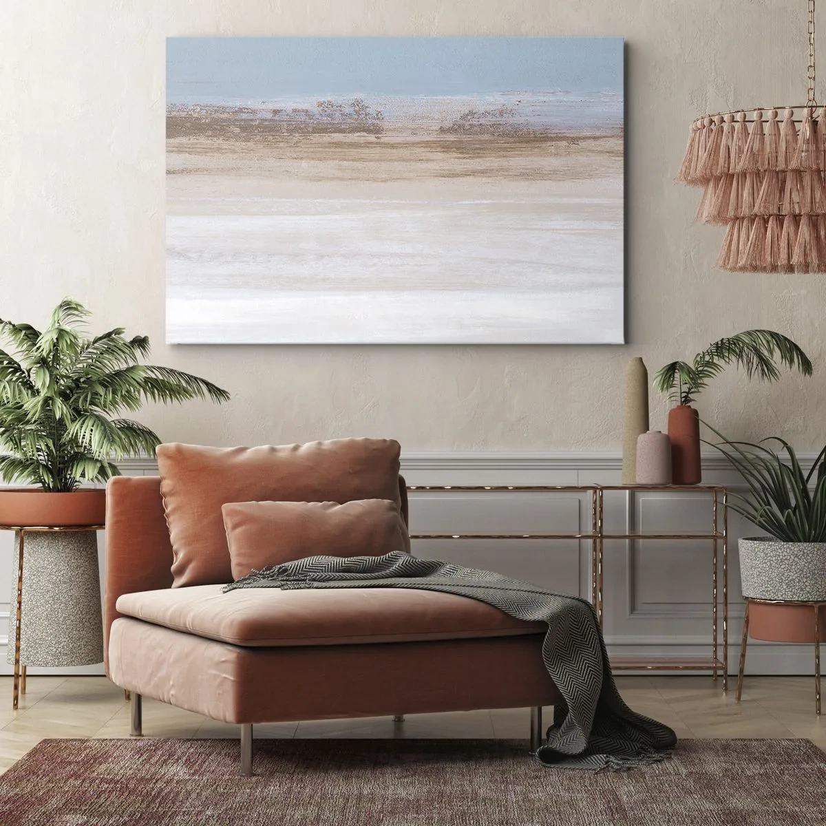 Cuadro sobre lienzo - Impresión de Imagen - Un paisaje sutil en tonos pastel de azul y beige. - 70x50cm - Paisaje ambiguo - Decoración de pared moderna para salón y dormitorio ARTTOR