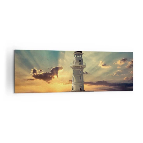 Cuadro sobre lienzo - Impresión de Imagen - Un faro al atardecer contra el cielo. - 160x50cm - Luz - Bondad - Belleza - Decoración de pared moderna para salón y dormitorio ARTTOR