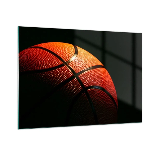 Cuadro sobre vidrio - Impresiones sobre Vidrio - Balón de baloncesto naranja sobre un fondo oscuro - 100x70cm - Hermoso como un planeta - Decoración de pared moderna para salón y dormitorio ARTTOR