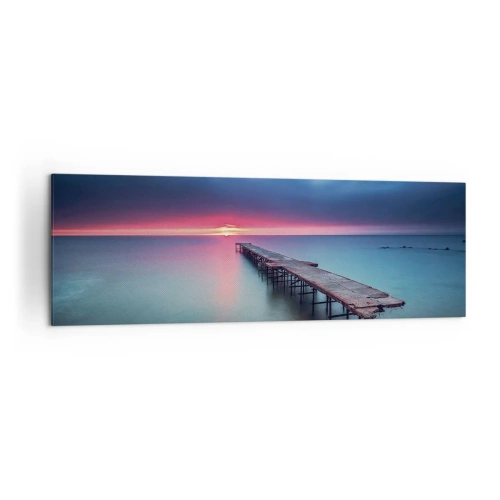 Cuadro sobre lienzo - Impresión de Imagen - Un muelle de madera que conduce directamente al mar al atardecer. - 160x50cm - Entre el cielo y el agua - Decoración de pared moderna para salón y dormitorio ARTTOR