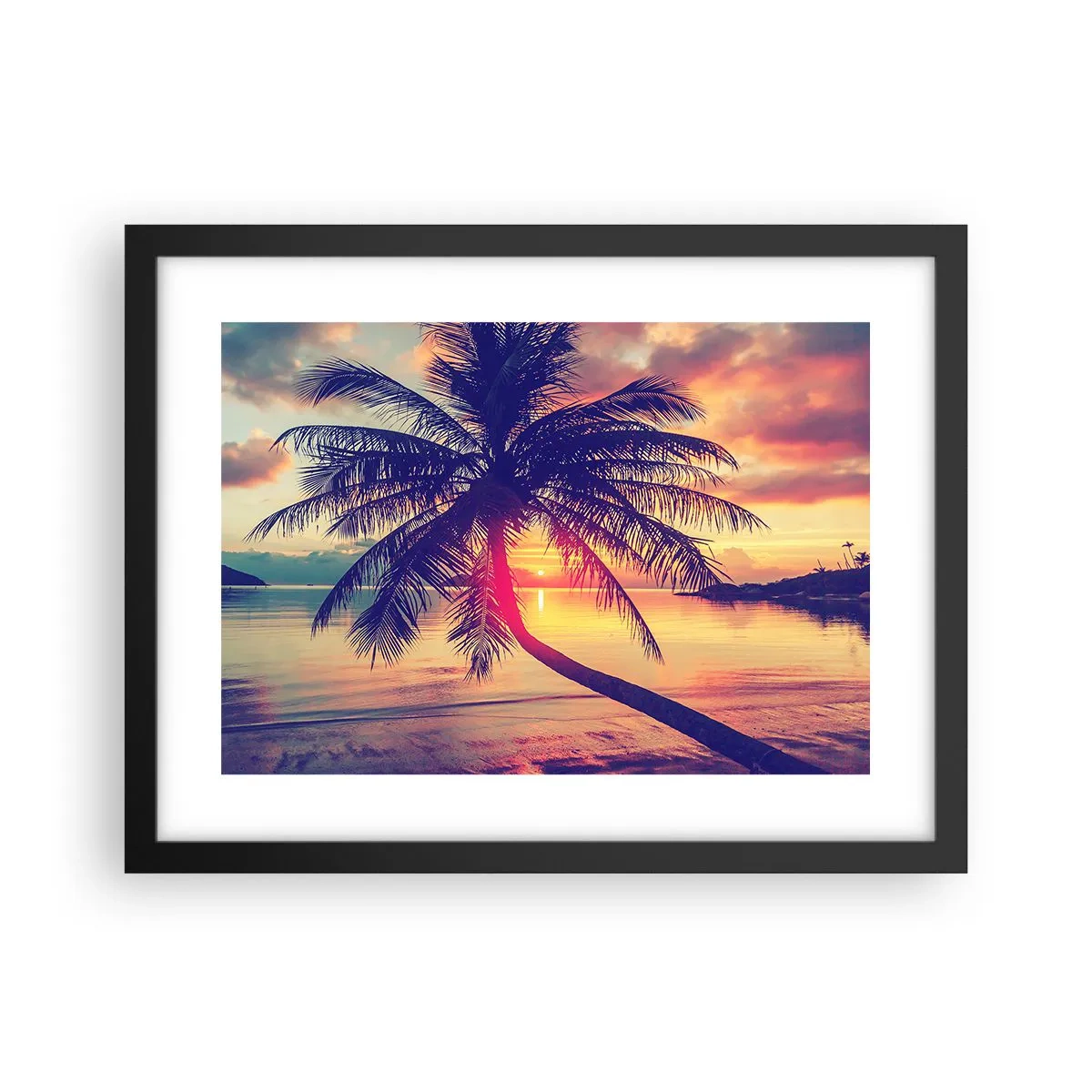 Póster en marco negro - Atardecer bajo las palmeras - 40x30 cm