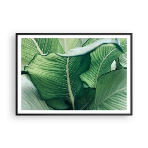 Póster en marco negro - Hojas verdes con detalles expresivos y estructura. - 100x70cm - Vida intensamente verde - Decoración de pared moderna para salón y dormitorio ARTTOR