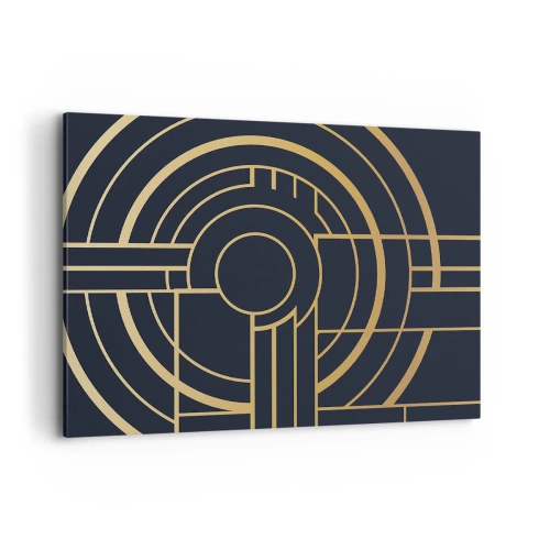 Cuadro sobre lienzo - Impresión de Imagen - Patrón geométrico con líneas doradas. - 100x70cm - Giro de los elementos - Decoración de pared moderna para salón y dormitorio ARTTOR