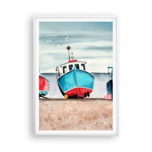 Póster en marco blanco - Listos para la pesca - 70x100 cm