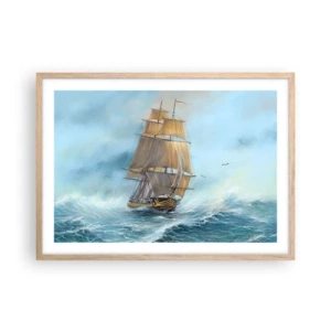 Póster en marco roble claro - Surcando las olas - 70x50 cm