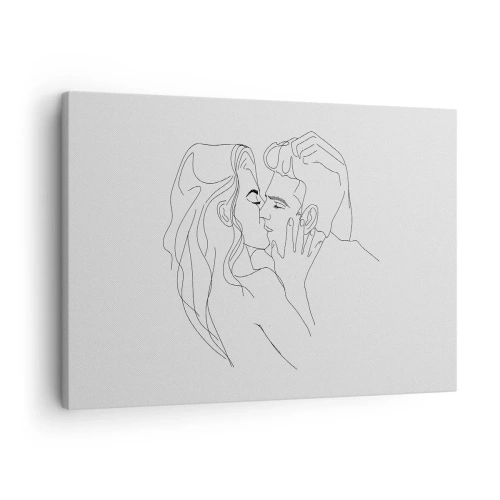 Cuadro sobre lienzo - Impresión de Imagen - El contorno de una pareja besándose sobre un fondo claro. - 70x50cm - Alineados - Decoración de pared moderna para salón y dormitorio ARTTOR