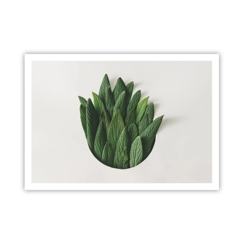 Póster - Una composición de hojas verdes sobre un fondo claro. - 100x70cm - Curiosidad desenfrenada - Decoración de pared moderna para salón y dormitorio ARTTOR