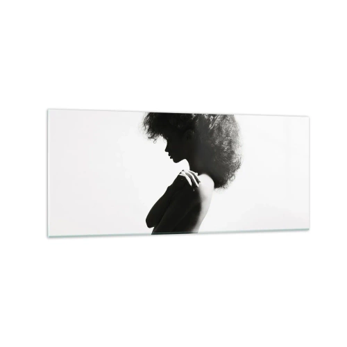 Cuadro sobre vidrio - Impresiones sobre Vidrio - Una silueta sutil de una mujer en tonos blanco y negro sobre un fondo claro. - 120x50cm - Como una flor en un tallo delgado - Decoración de pared moderna para salón y dormitorio ARTTOR