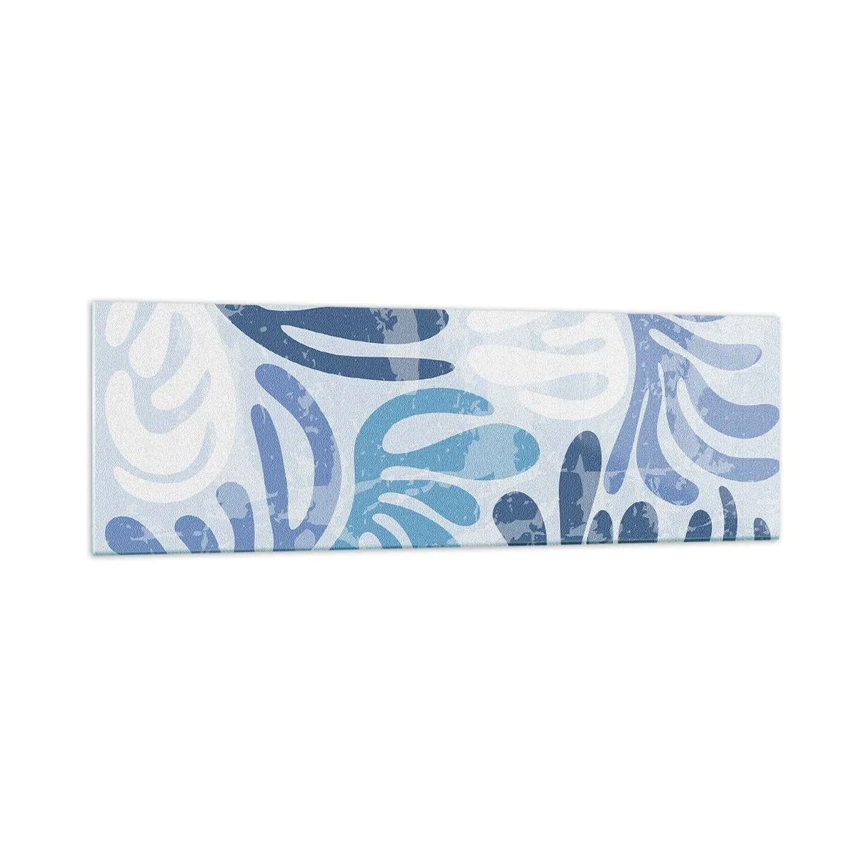 Cuadro sobre vidrio - Impresiones sobre Vidrio - Formas abstractas en tonos azules sobre un fondo blanco. - 160x50cm - Helechos azules - Decoración de pared moderna para salón y dormitorio ARTTOR