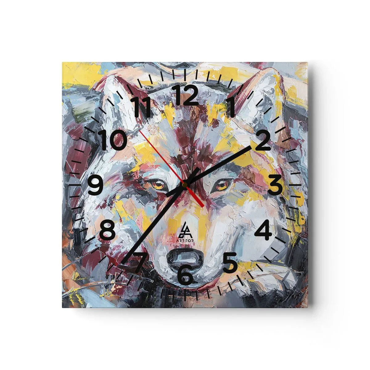 Reloj de pared - Reloj de vidrio - Pinceladas de lobo - 40x40 cm