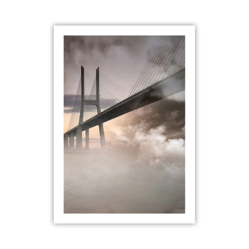 Póster - Un puente en la niebla al amanecer. - 50x70cm - Junto al río que no existe - Decoración de pared moderna para salón y dormitorio ARTTOR