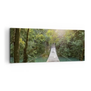 Cuadro sobre lienzo - Impresión de Imagen - Sobre el agua azul hacia el bosque - 100x40 cm