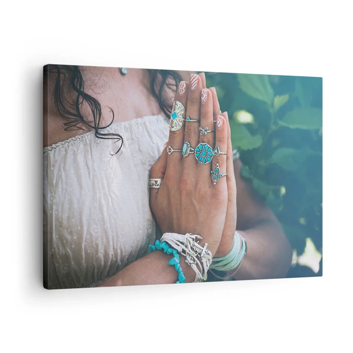 Cuadro sobre lienzo - Impresión de Imagen - Manos decoradas con joyas boho - 70x50cm - Conocimiento interior - Decoración de pared moderna para salón y dormitorio ARTTOR