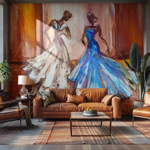Fotomural Autadhesivo Deluxe Sticker - Un elegante dúo - Mujer, Vestido de novia, Moda - 150x105 cm