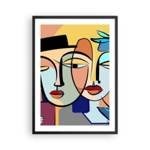 Póster en marco negro - Composición abstracta colorida de rostros en estilo cubista. - 50x70cm - Randez vous de Picasso - Decoración de pared moderna para salón y dormitorio ARTTOR