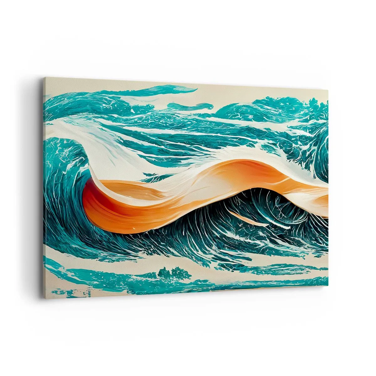 Cuadro sobre lienzo - Impresión de Imagen - Olas marinas dinámicas con cinta abstracta - 120x80cm - El sueño de un surfista - Decoración de pared moderna para salón y dormitorio ARTTOR