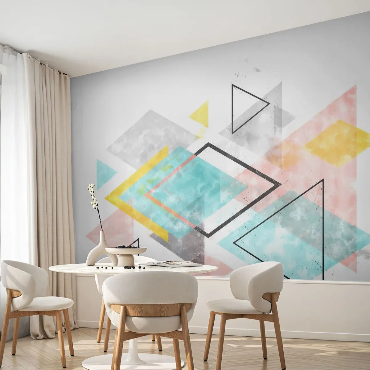 Fotomural Autadhesivo Deluxe Sticker - Un juego geométrico - Brillante, triangulos, Minimalismo - 250x175 cm