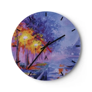Reloj de pared - Reloj de vidrio - Paisaje impresionista con lámparas y árboles coloridos. - 30x30cm - Un paseo de ensueño - Decoración de pared moderna para salón, cocina y dormitorio ARTTOR