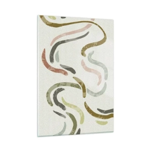 Cuadro sobre vidrio - Impresiones sobre Vidrio - Formas onduladas de colores sobre un fondo claro - 50x70cm - La alegre danza de la abstracción - Decoración de pared moderna para salón y dormitorio ARTTOR