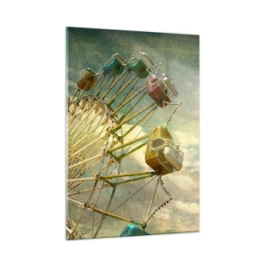 Cuadro sobre vidrio - Impresiones sobre Vidrio - Una noria contra el cielo y palmeras en estilo retro. - 50x70cm - Será, será un día estupendo.... - Decoración de pared moderna para salón y dormitorio ARTTOR