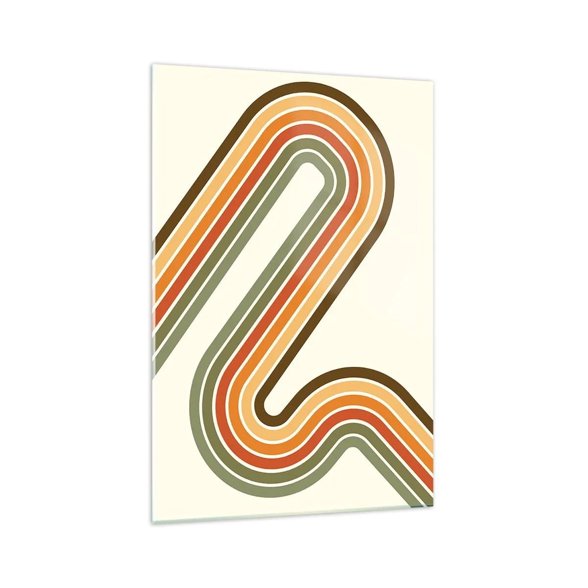 Cuadro sobre vidrio - Impresiones sobre Vidrio - Patrón geométrico en tonos verde, naranja y beige sobre un fondo claro. - 70x100cm - Zigzagueando hasta su destino - Decoración de pared moderna para salón y dormitorio ARTTOR