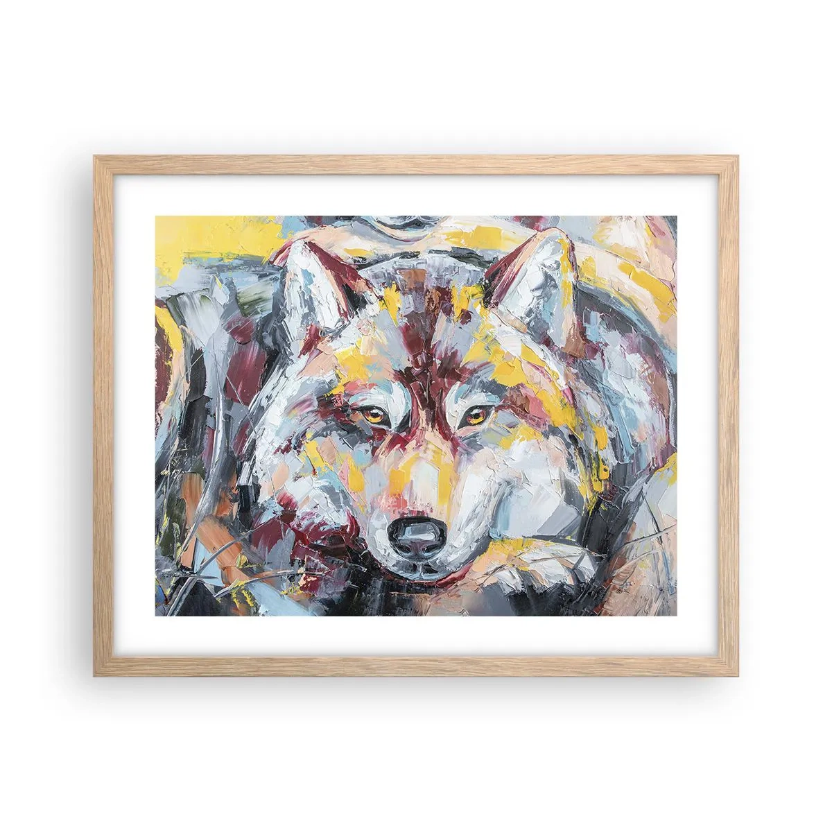 Póster en marco roble claro - Pinceladas de lobo - 50x40 cm