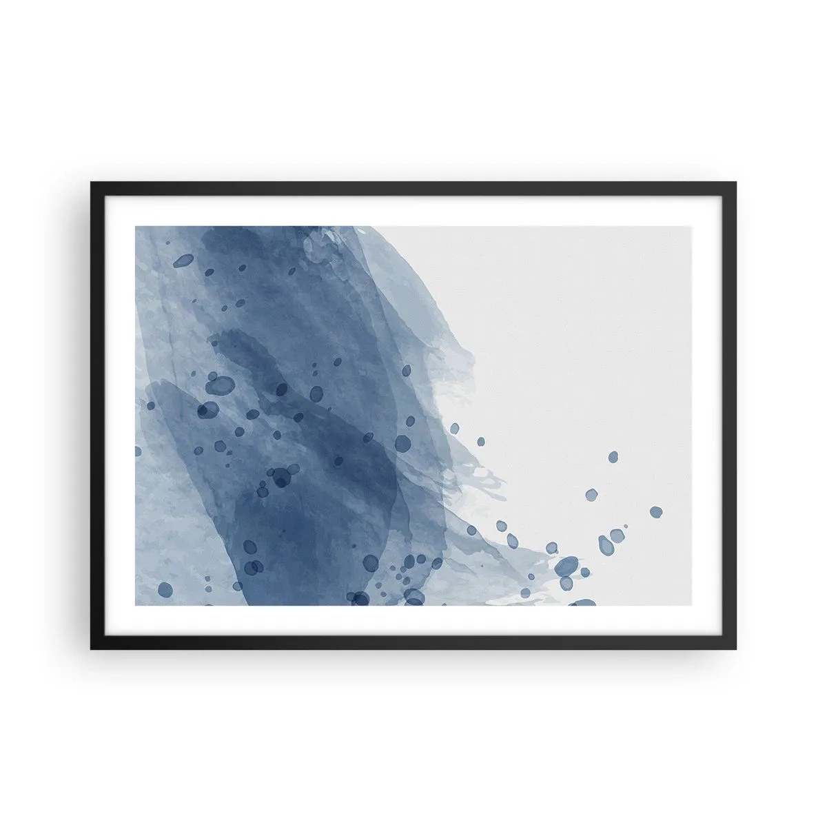 Póster en marco negro - Manchas y rayas abstractas en tonos azules - 70x50cm - Tul azul - Decoración de pared moderna para salón y dormitorio ARTTOR