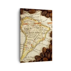 Cuadro sobre lienzo - Impresión de Imagen - Un mapa de Sudamérica rodeado de granos de café. - 80x120cm - ¿De dónde viene el mejor café? - Decoración de pared moderna para salón y dormitorio ARTTOR