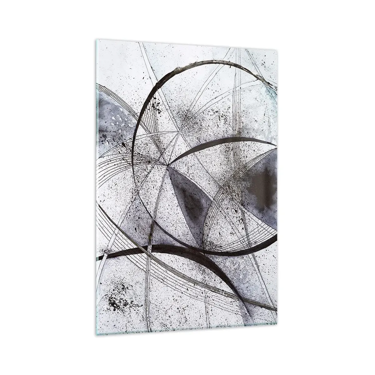 Cuadro sobre vidrio - Impresiones sobre Vidrio - Líneas y formas abstractas en tonos de gris y negro. - 80x120cm - Fantasía futurista - Decoración de pared moderna para salón y dormitorio ARTTOR