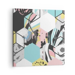 Cuadro sobre lienzo - Impresión de Imagen - Hexágonos y cubos en seis colores - 50x50 cm
