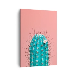 Cuadro sobre lienzo - Impresión de Imagen - Una versión artística de un cactus sobre un fondo rosa. - 50x70cm - Se mira, pero no se toca - Decoración de pared moderna para salón y dormitorio ARTTOR
